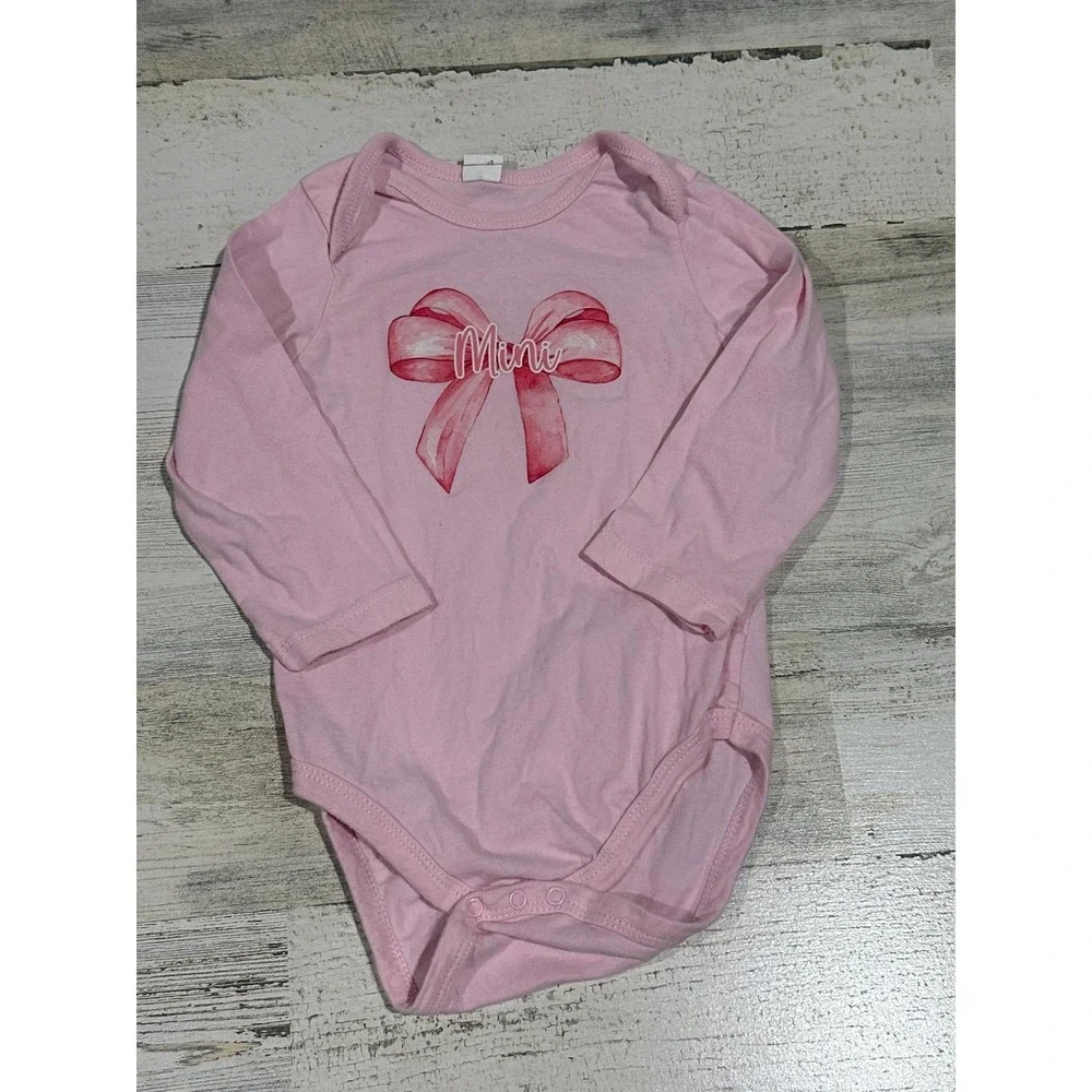 Mini Bodysuit Girls 12-18M Pink Bow Graphic Long Sleeve EUC